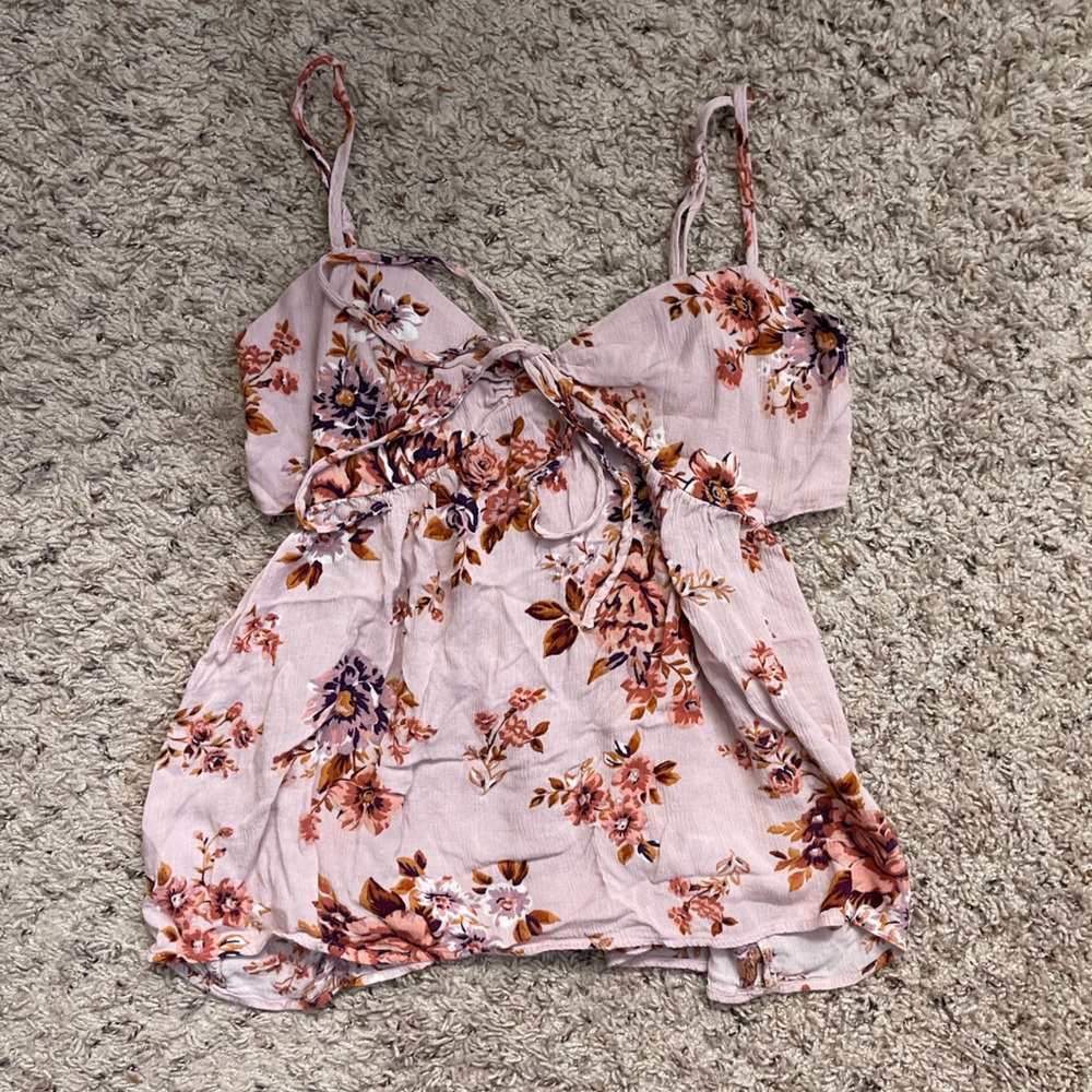 American Eagle Side Cutout Floral Tank (Size Small)